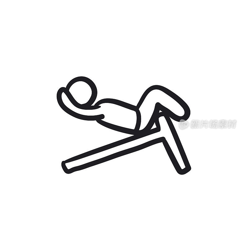 Man doing crunches on incline bench sketch icon